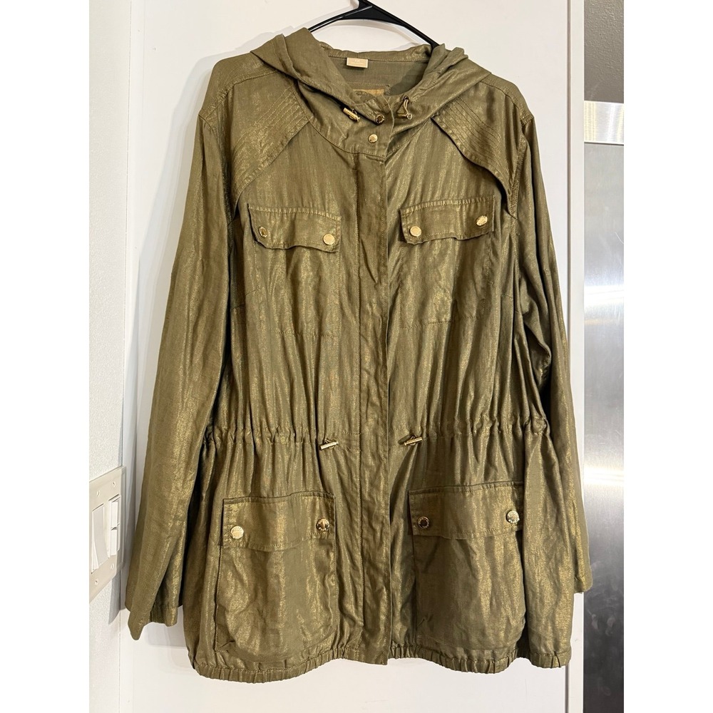 Michael Kors Metallic Olive Green Utility Jacket-size 1X - Picture 2 of 12